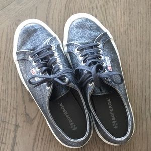 Superga metallic denim sneakers